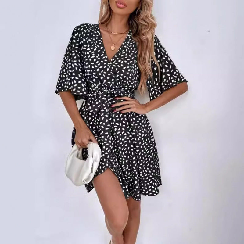 Damen Casual Wickelkleid mit Bindegürtel Drune
