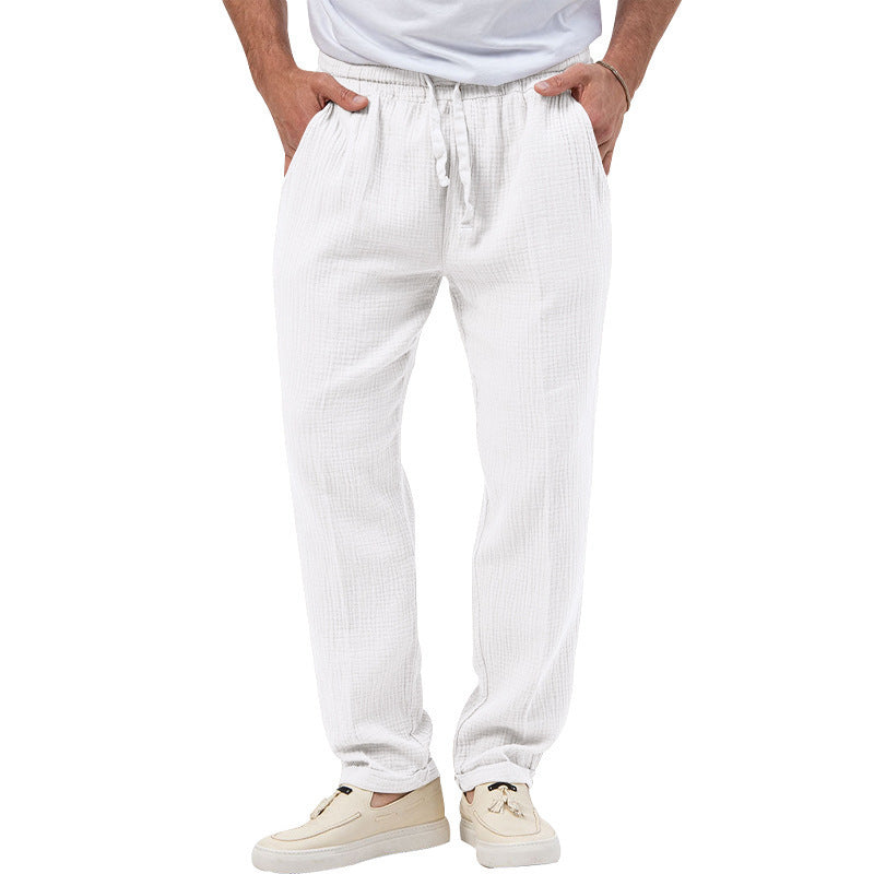 Herren nan lässige Musselin-Freizeithose mit elastischem Bund Kordelzug und seitlichen Eingrifftaschen Drune