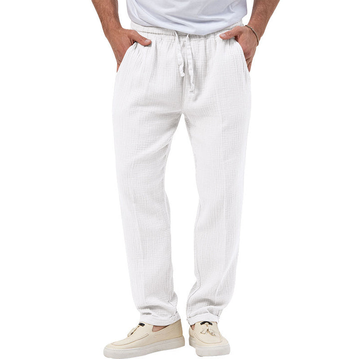 Herren nan lässige Musselin-Freizeithose mit elastischem Bund Kordelzug und seitlichen Eingrifftaschen Drune