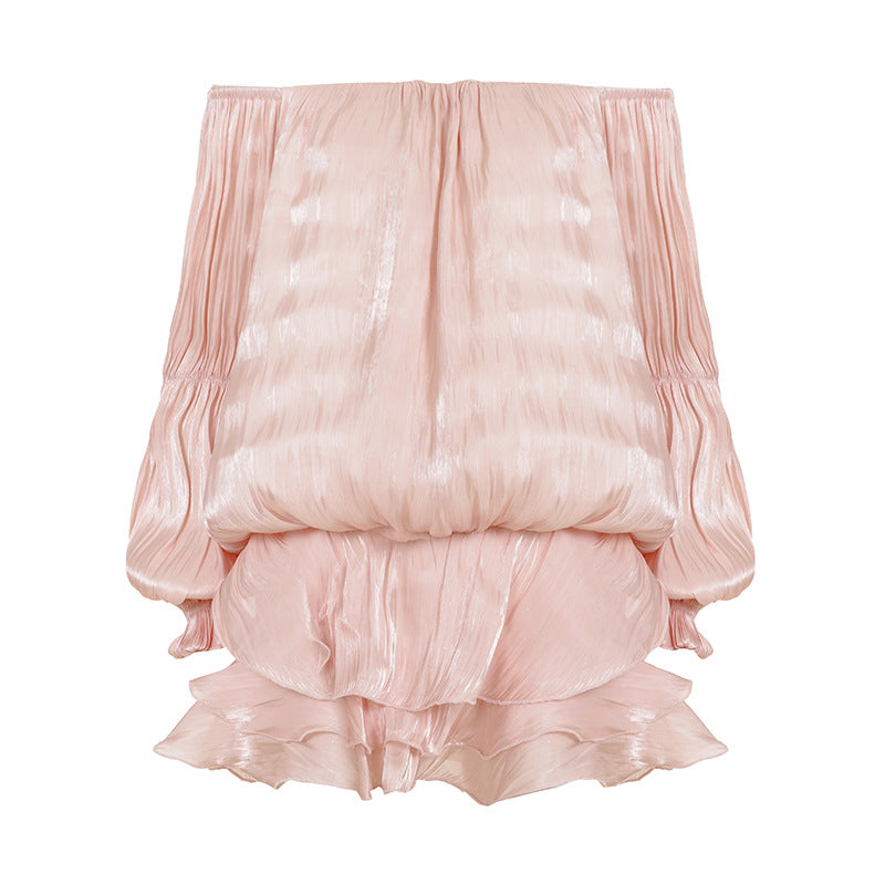 Damen luftiges Off-Shoulder Kleid mit Rüschenschnitt Drune