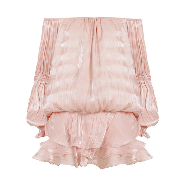 Damen luftiges Off-Shoulder Kleid mit Rüschenschnitt Drune