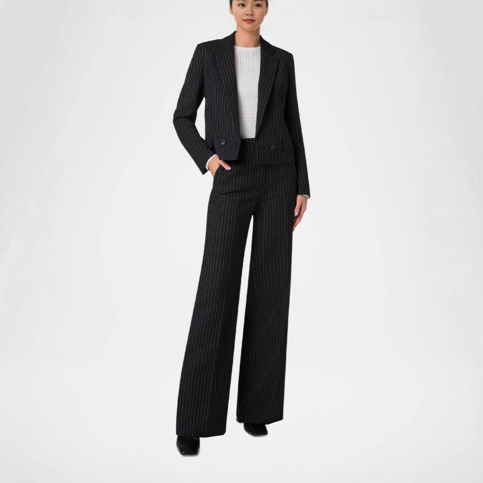 Damen Nadelstreifen Tailoring-Anzug mit Wide‑Leg Hose Drune