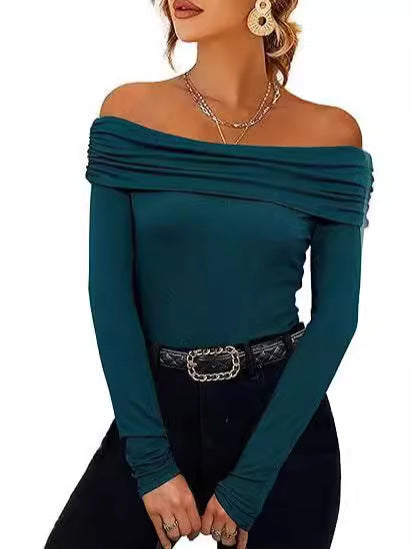 Damen Figurbetontes Schulterfreies Langarm Feinstrickshirt mit Carmenausschnitt Drune