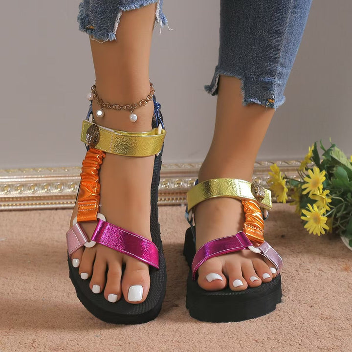 Damen Trendige Sandalen mit elastischen Riemen und modischem Farbdesign Drune