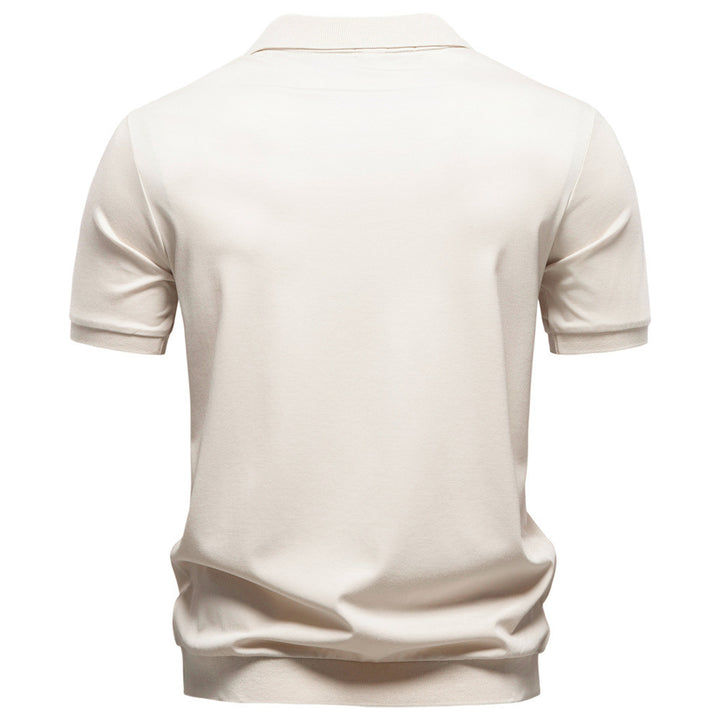 Herren nan feinstrickiges Kurzarm-Poloshirt mit offenem V-Kragen und elastischem Saum Drune