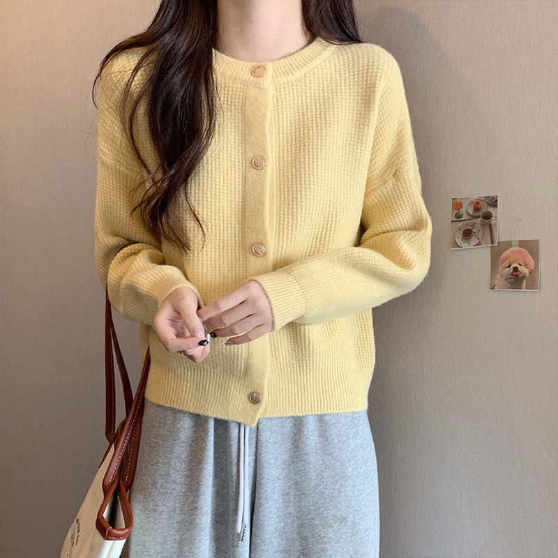 Damen Kuschelige Strickjacke mit feinem Strukturmuster und Knopfdetails Drune