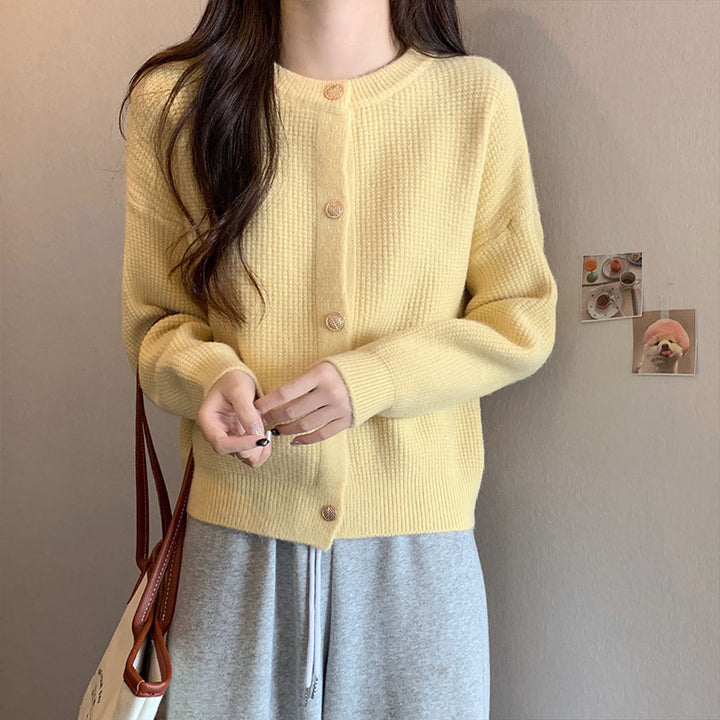 Damen Kuschelige Strickjacke mit feinem Strukturmuster und Knopfdetails Drune