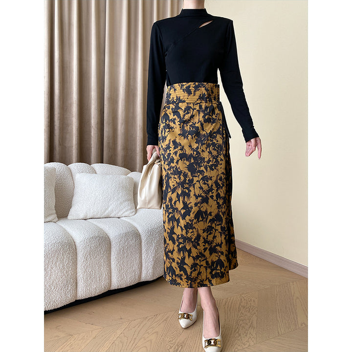 Damen elegantes Oberteil mit asymmetrischem Ausschnitt und langen Ärmeln Drune