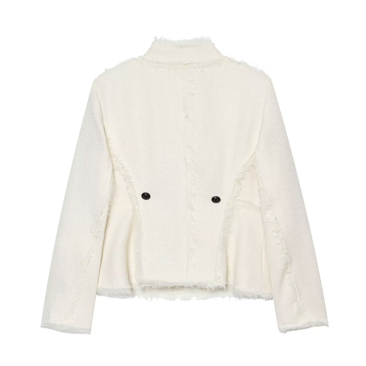 Damen Bouclé-Shortjacke mit Fransenbesatz und asymmetrischem Ein-Knopf-Verschluss Drune