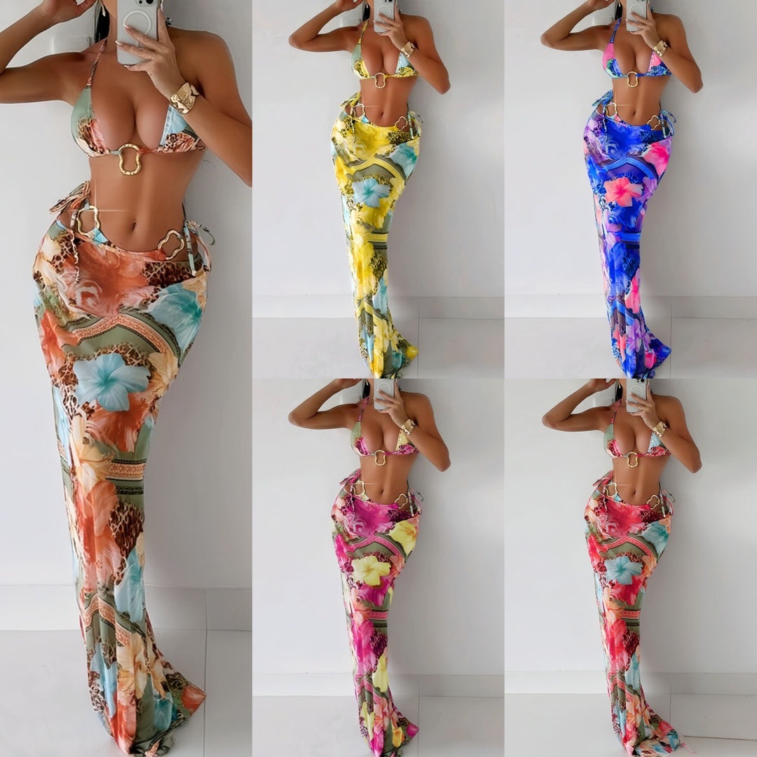 Damen Maxi-Badeanzug mit floralem Design und modischem Cut-Out Drune