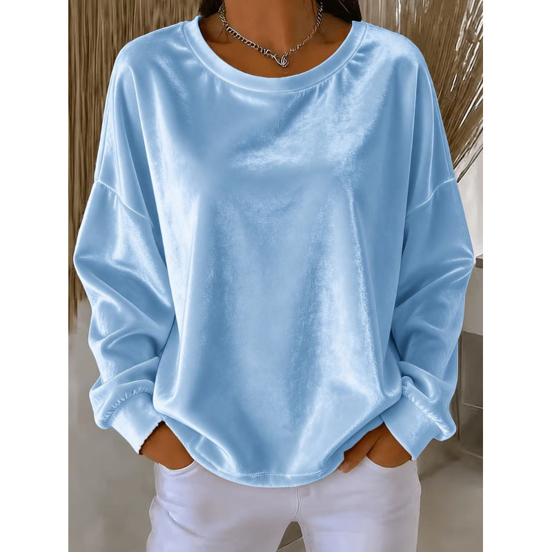 Damen Samt-Oversize-Sweatshirt mit Rundhalsausschnitt und eingesetzter Schulter Drune