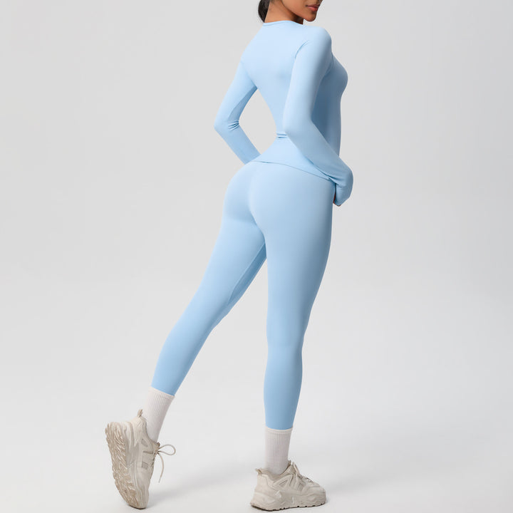 Damen Figurformendes Langarm-Top und Hochbundige Leggings Set Drune