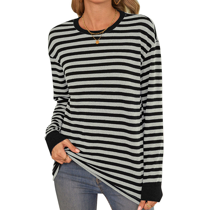 Damen bequemes Langarmshirt mit gestreiftem Design und Rundhalsausschnitt Drune