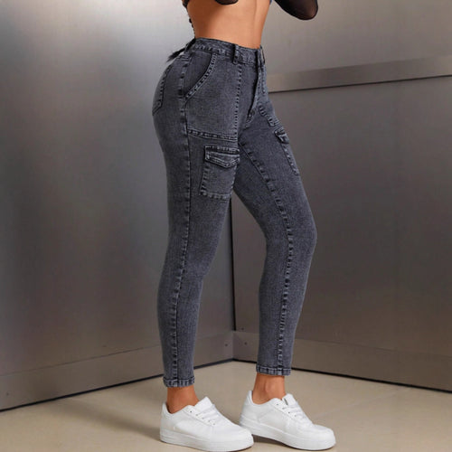 Damen High-Waist Jeans mit praktischen Pattentaschen und schmalem Bein Drune