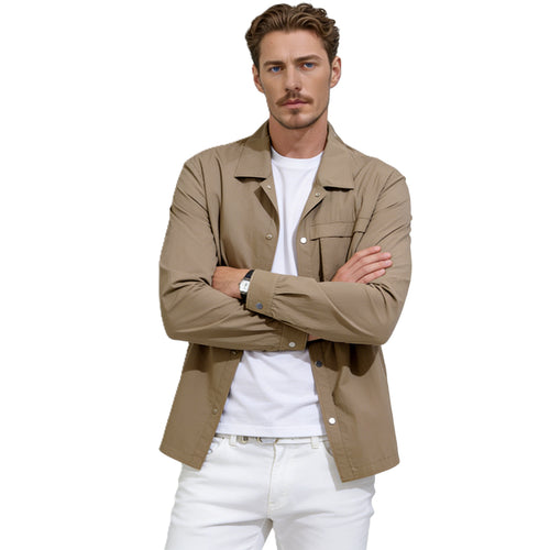 Herren Leichtes Utility-Overshirt mit Pattentaschen und Druckknopfleiste Drune