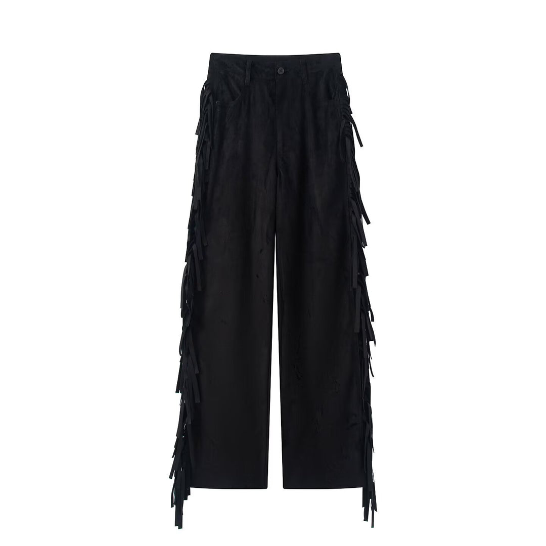 Damen weite Hose mit Fransen und modernem Schnitt Drune