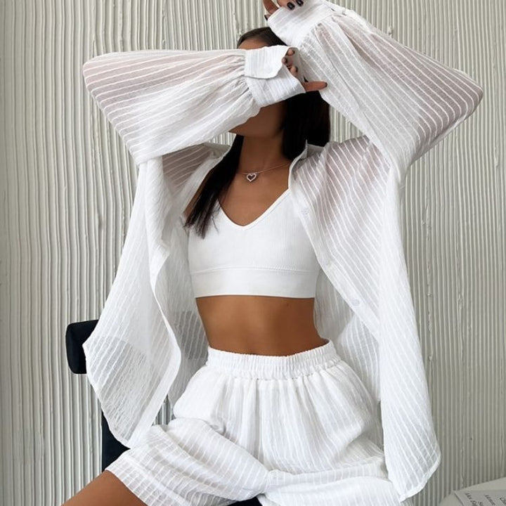 Damen lässiges Sommer-Loungewear-Set mit leichtem Oberteil und Shorts Drune