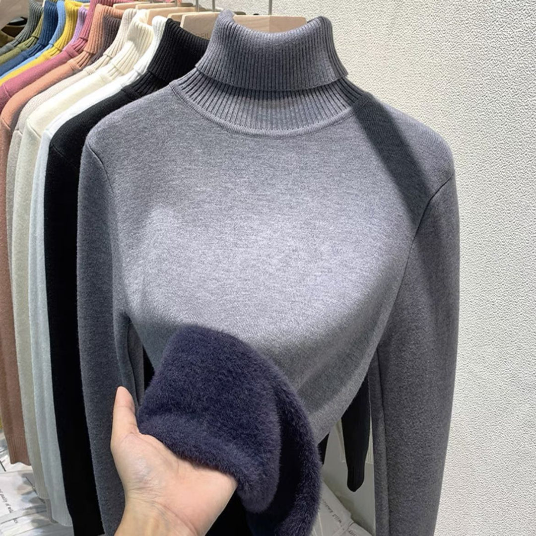 Damen Feinstrick-Rollkragenpullover mit wärmendem Innenfutter und schmaler Silhouette Drune