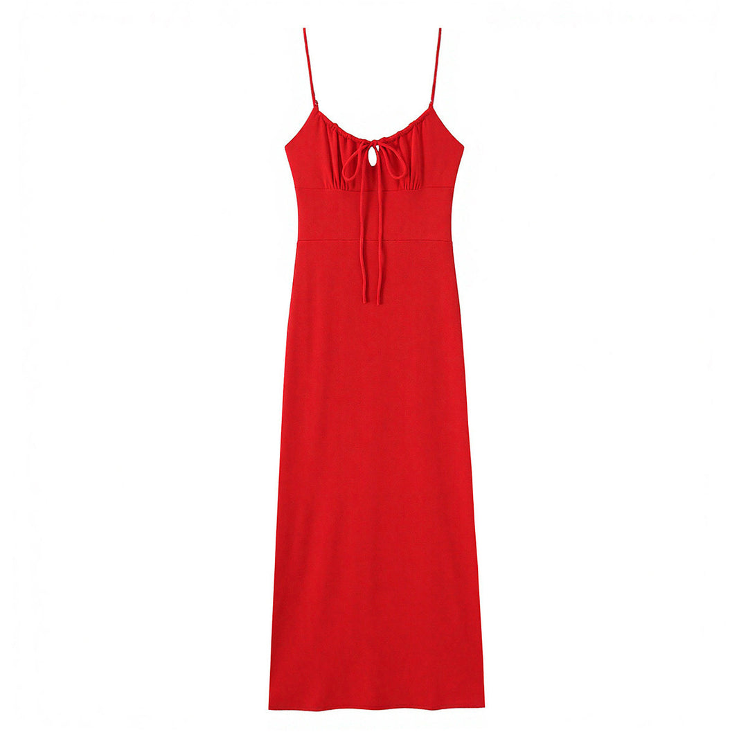 Damen Maxi-Kleid mit tiefem V-Ausschnitt und schmeichelndem Knoten-Design Drune