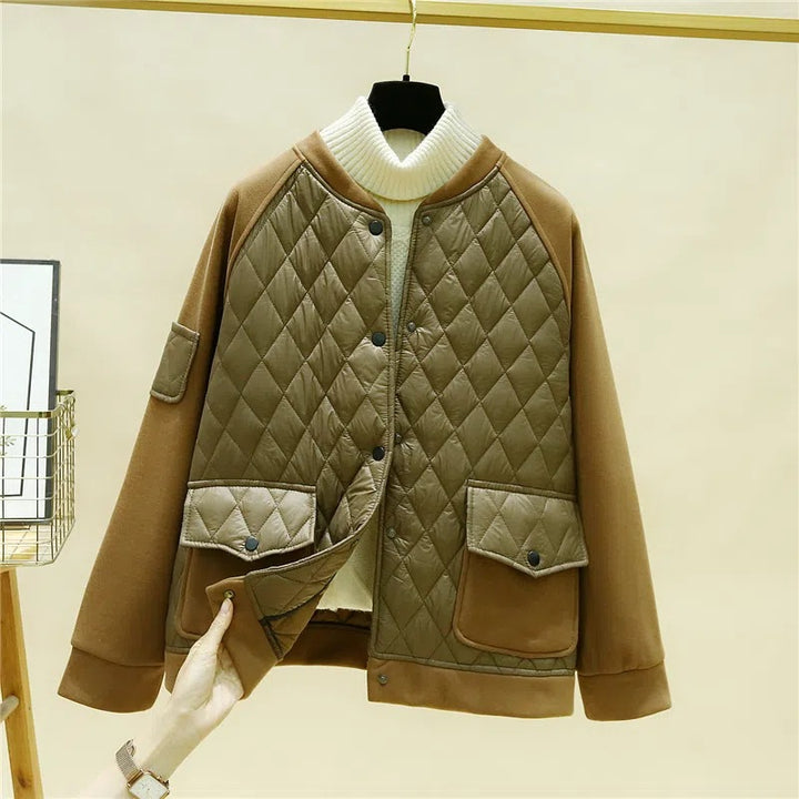 Damen nan wattierte Baseball-Bomberjacke mit Rautenstepp, Klappentaschen und elastischen Bündchen Drune