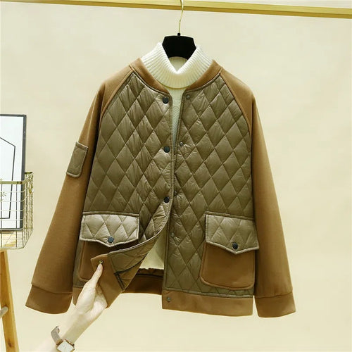 Damen nan wattierte Baseball-Bomberjacke mit Rautenstepp, Klappentaschen und elastischen Bündchen Drune