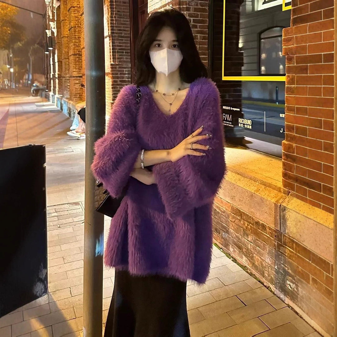 Damen Flauschige und modische Strickjacke Drune