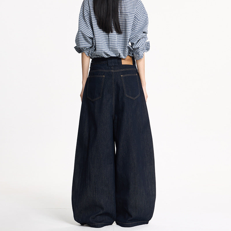 Damen Extraweite High‑Waist Denim‑Hose mit bodenlangem weitem Bein Drune