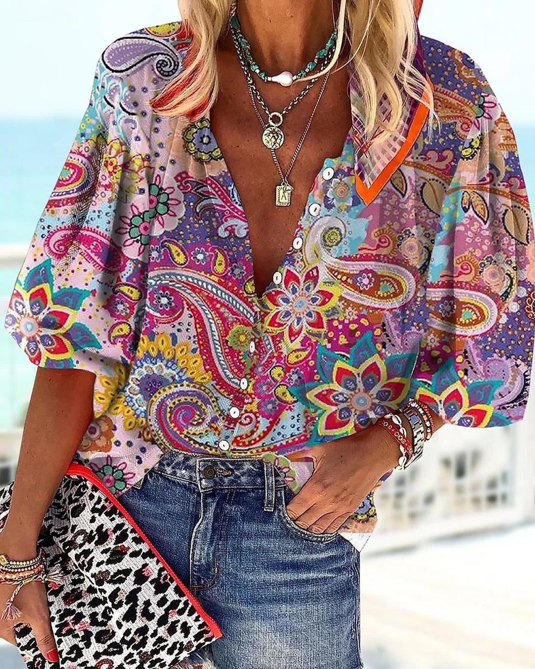 Drune | Spitzenbestickte Boho Langarm Tunika Bluse