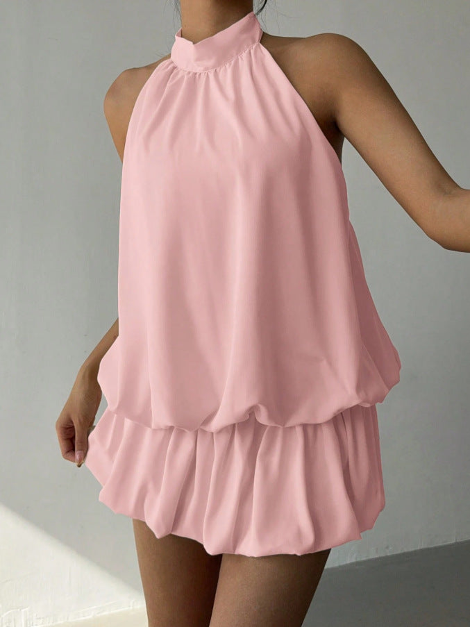 Damen sommerliches Minikleid mit haltem Kragen und asymmetrischem Design Drune