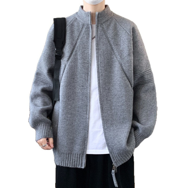 Herren Modische Strickjacke mit hohem Kragen Drune