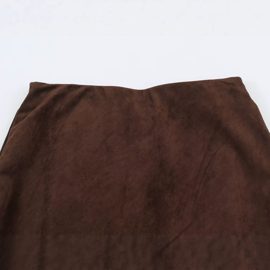 Damen A‑Linien Midirock mit Veloursoptik und Chiffon‑Volant Drune