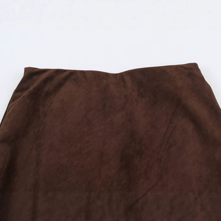 Damen A‑Linien Midirock mit Veloursoptik und Chiffon‑Volant Drune