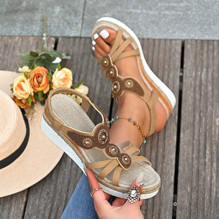 Damen Plateausandalen mit eleganten Perlen-Applikationen Drune