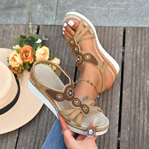 Damen Plateausandalen mit eleganten Perlen-Applikationen Drune