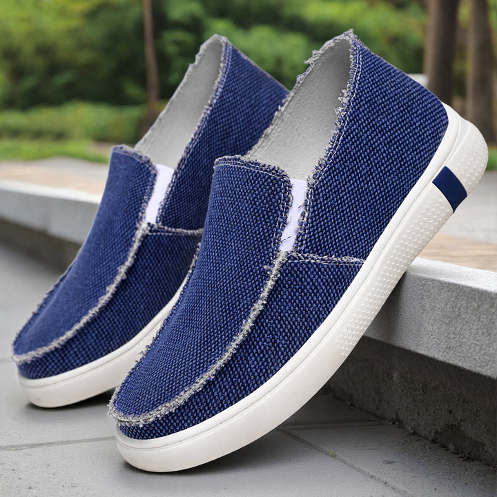 Herren nan lässiger Canvas-Slip-On mit ausgefranster Kante, elastischem Einsatz und griffiger Gummilaufsohle Drune