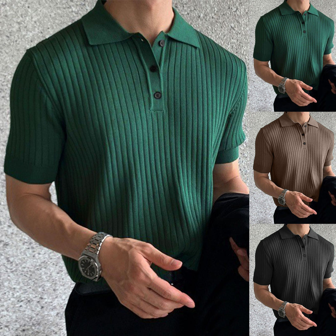 Herren nan schmal geschnittenes geripptes Poloshirt aus Feinstrick mit Kurzarm und Polokragen Drune