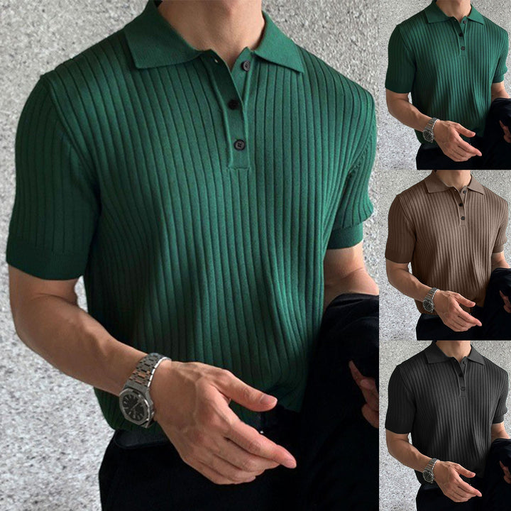 Herren nan schmal geschnittenes geripptes Poloshirt aus Feinstrick mit Kurzarm und Polokragen Drune