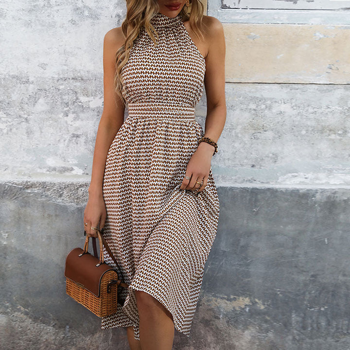 Drune | Retro-Kleid mit geometrischem Print und halbem Rollkragen