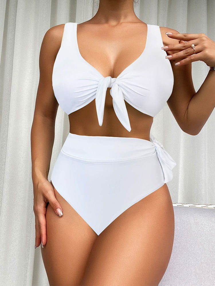 Damen Hochtaillierter Bikini mit modischem Knoten und unterstützendem Top Drune