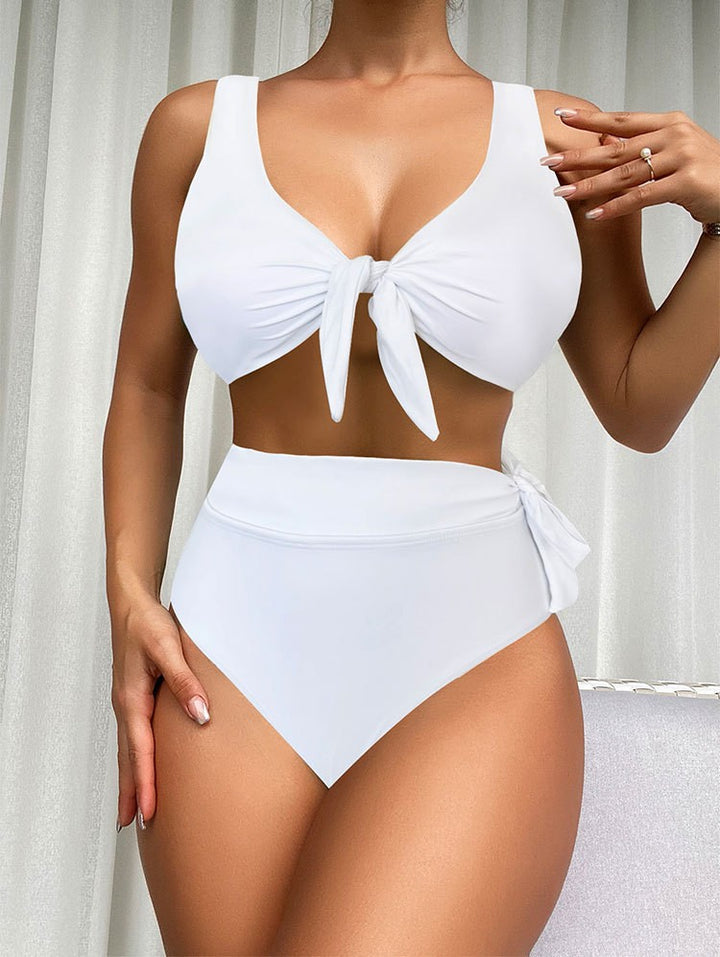 Damen Hochtaillierter Bikini mit modischem Knoten und unterstützendem Top Drune