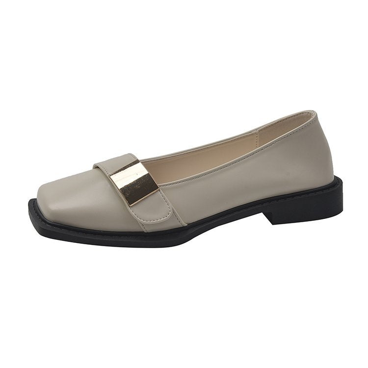 Damen Elegante Loafer mit quadratischer Zehenkappe und goldener Zierplatte Drune