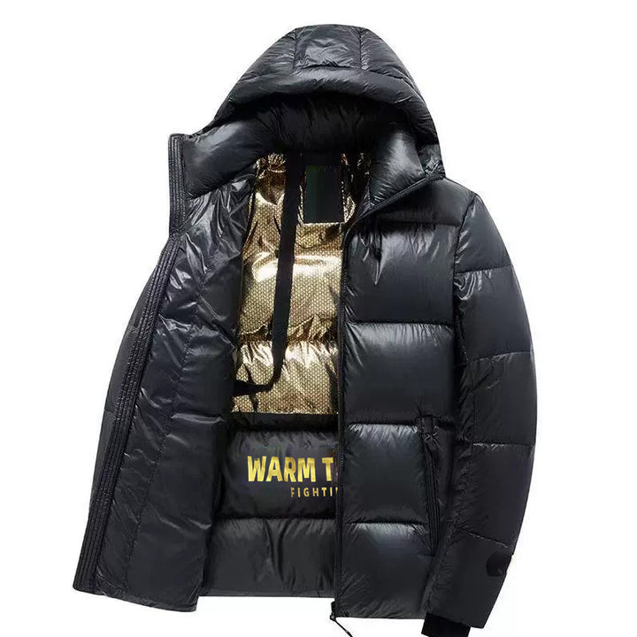 Herren glänzende Thermo-Steppjacke mit reflektierender Innenlage, Kapuze und wärmeisolierender Wattierung Drune