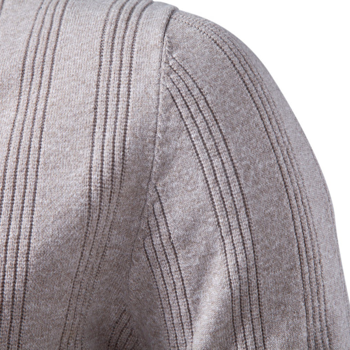 Herren Langarm-Feinstrick-Poloshirt mit Strukturstreifen und geripptem Saum Drune