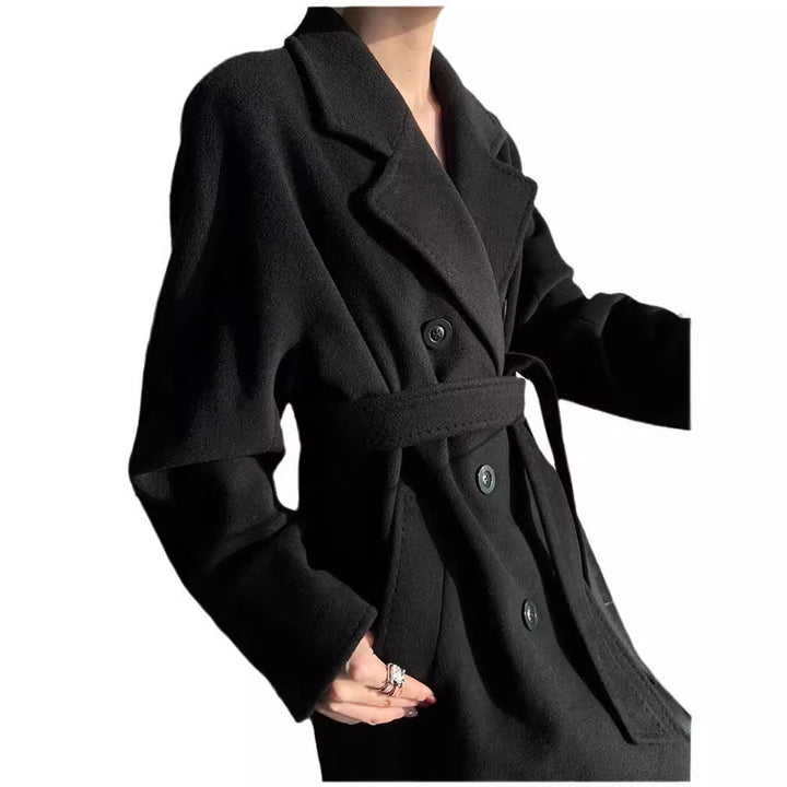 Damen Eleganter Doppeltbreasted Wollmantel Drune