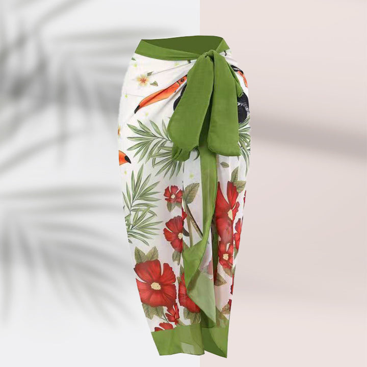 Damen Pareo mit botanischem Muster und stilvollem Bindegürtel Drune