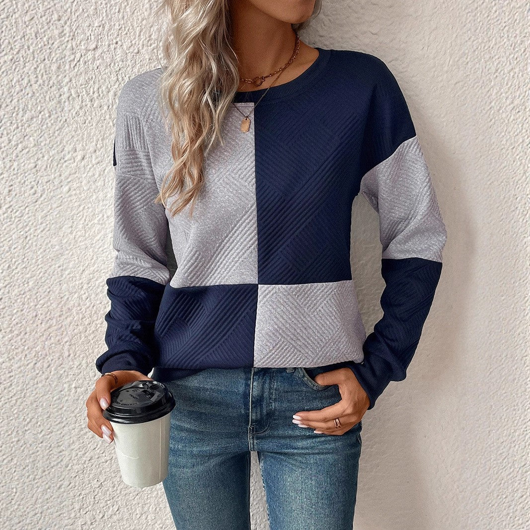 Damen Modischer Sweatshirt mit Blockmuster Drune