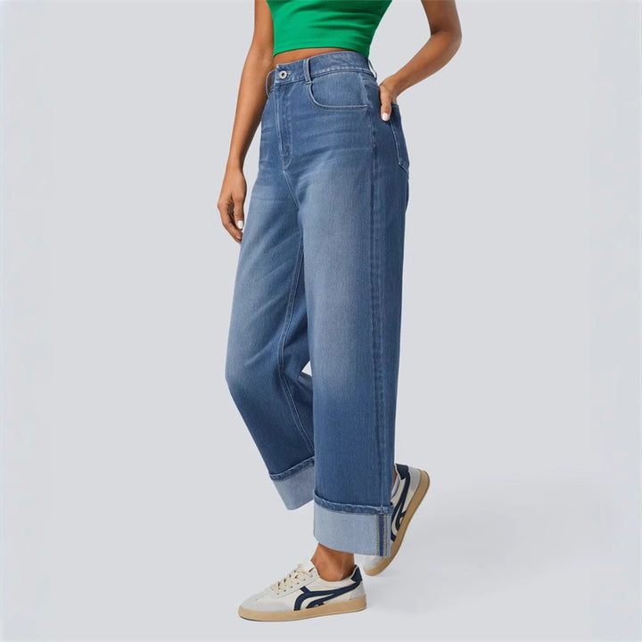 Damen Weitgeschnittene Denim-Hose mit umgeschlagenem Saum Drune
