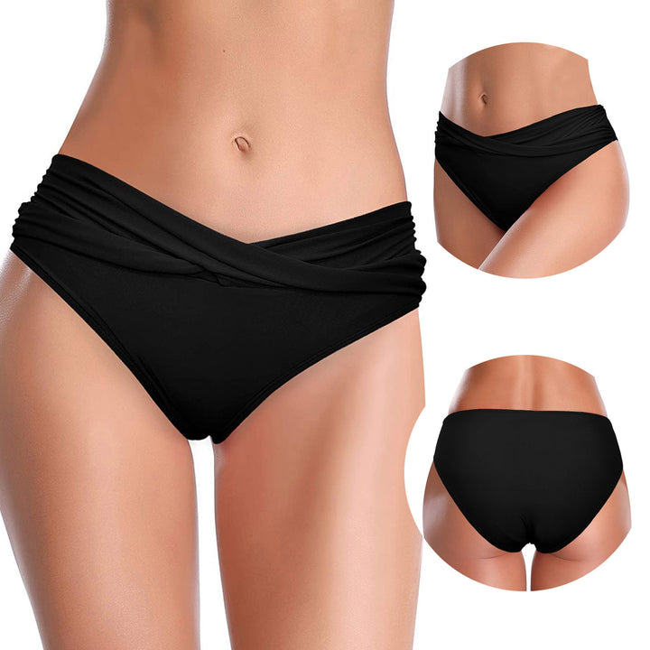 Damen Hochtaillierte Bikinihose mit Raffung Drune