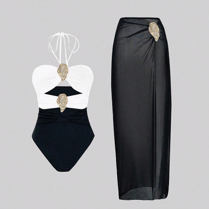 Damen Luxuriöser Badeanzug mit elegantem Überrock Drune