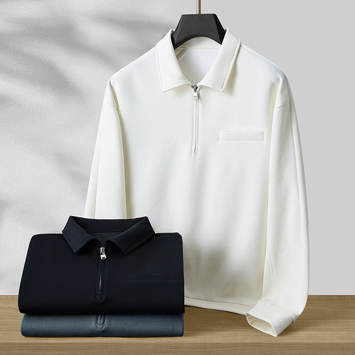 Herren Polo‑Sweatshirt mit halbem Reißverschluss und wärmendem Fleece-Innenfutter Drune